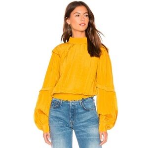 Joie Paityn Pleated Ruffle Detail Long Sleeve Top in Mustard Yellow - Size XS